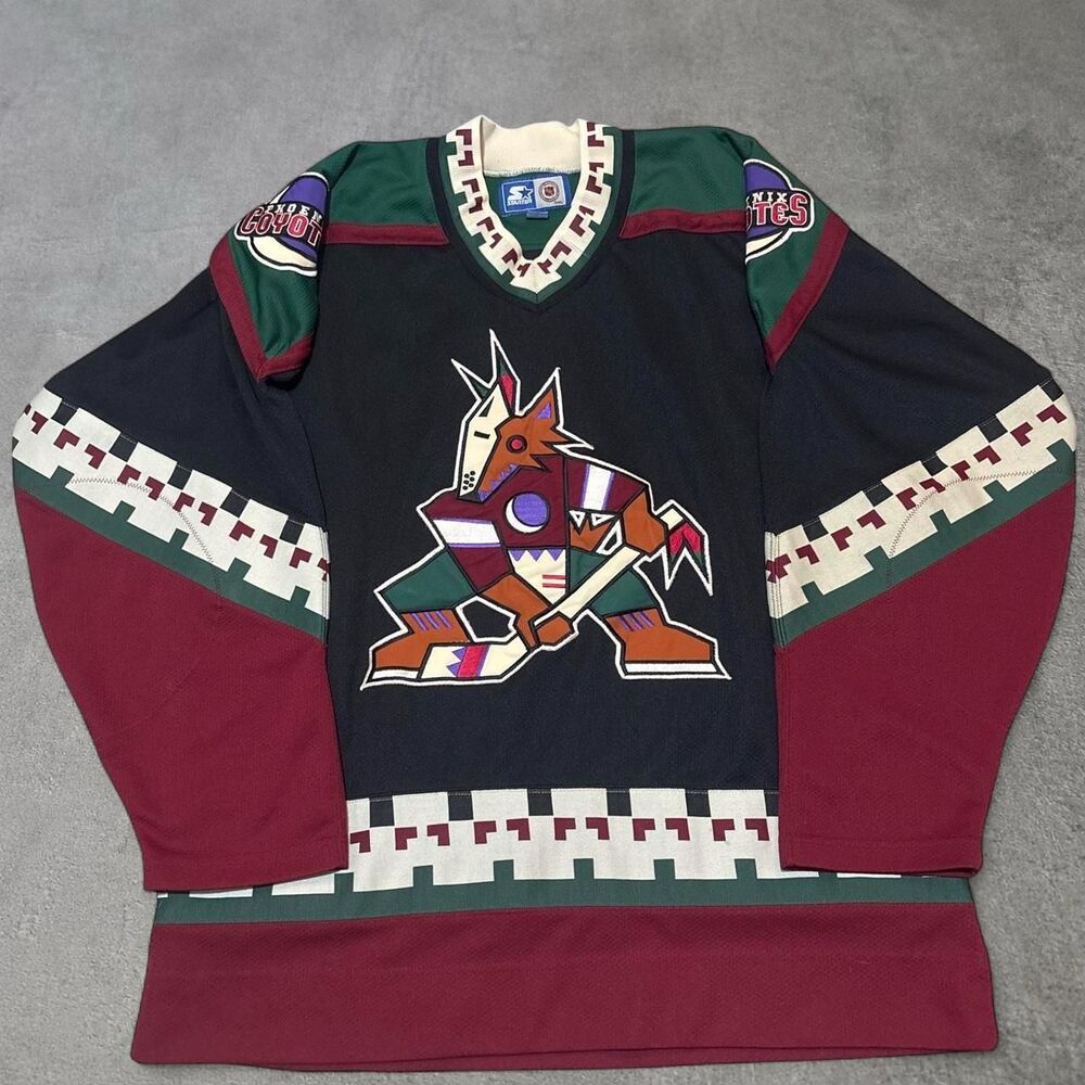 Vintage 90s Starter Phoenix Coyotes Kachina NHL Stitched Hockey Jersey Black Men